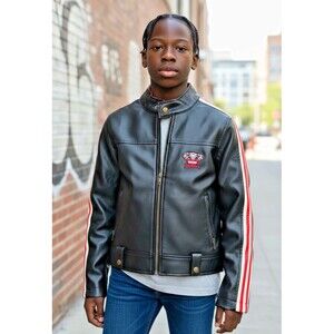 Y2K Mattel Hotwheels Childs Jacket Size 7 Synthetic Leather Black Lined